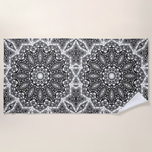 Schwarz-weiße Mandala, Kaleidoskop, Rundschmuck Strandtuch
