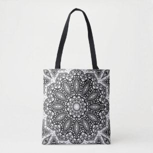 Schwarz-weiße Mandala, Kaleidoskop, Rundschmuck Tasche