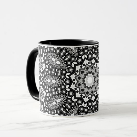 Schwarz-weiße Mandala, Kaleidoskop, Rundschmuck Tasse (Vorderseite Links)