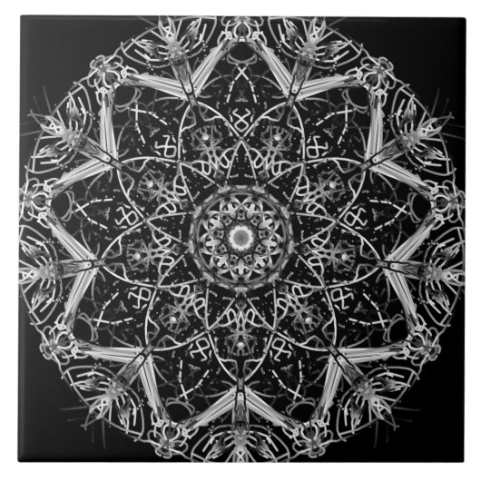 Schwarz-weiße Mandala-Keramikfliese Fliese (Vorderseite)