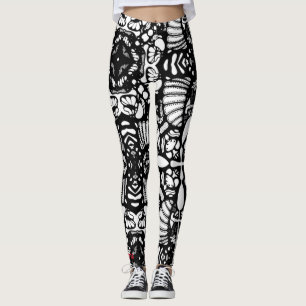 Schwarz-weiße mandalische Handschrift gezeichnet d Leggings