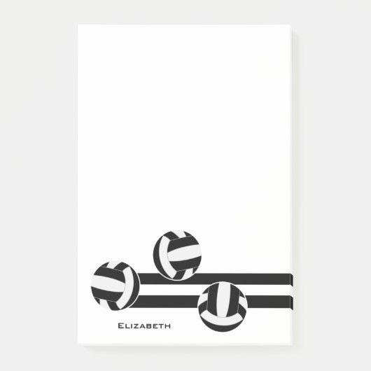 Schwarz-weiße Mannschaftsfarbe Volleyballs Streife Post-it Klebezettel (Vorderseite)