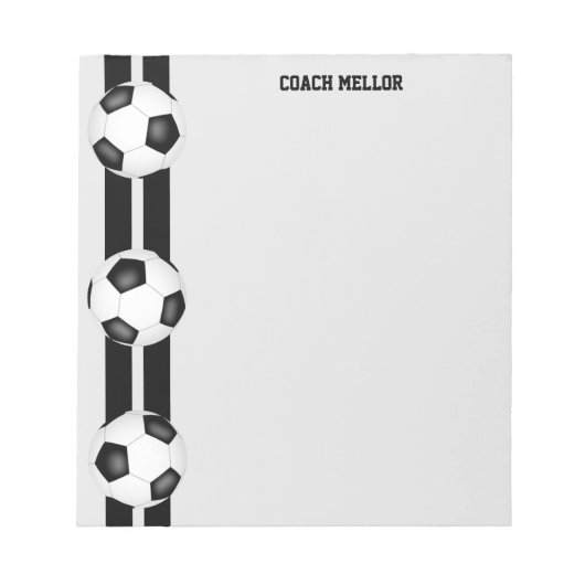 Schwarz-weiße Mannschaftsfarben Fußball-Coach-Cust Notizblock (Vorderseite)