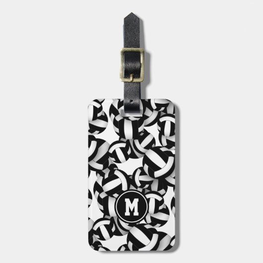 Schwarz-weiße Mannschaftsfarben Volleyballgeschenk Gepäckanhänger (Vorderseite vertikal)