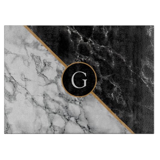 Schwarz-weiße Marmorablage Personalisiertes Gesche Schneidebrett (Vorderseite)