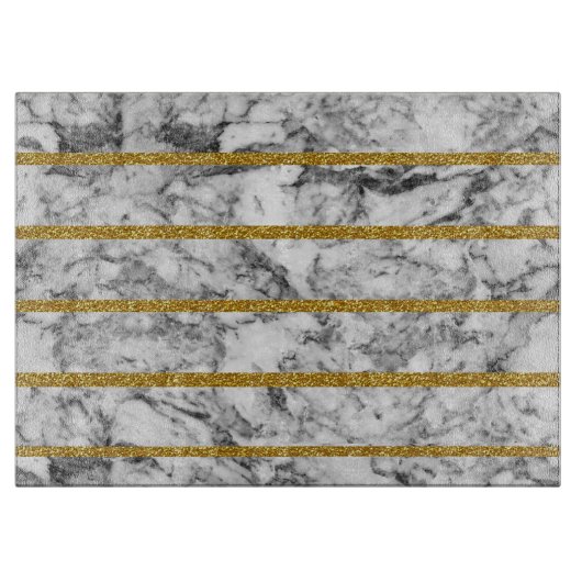 Schwarz-weiße MarmorgoldGlitter-Effektstreifen Schneidebrett (Vorderseite)
