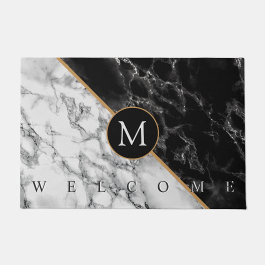 Schwarz-weiße Marmormatte mit individuellem Letter Fußmatte (Vorderseite)