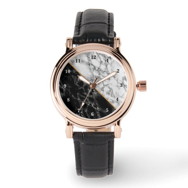 Schwarz-weiße Marmorsteinüberwachung Armbanduhr (Vorderseite)