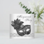 Schwarz-weiße Masquerade-Party Einladungen (Stehend Vorderseite)