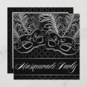Schwarz-weiße Masquerall-Party Einladungen (Vorne/Hinten)
