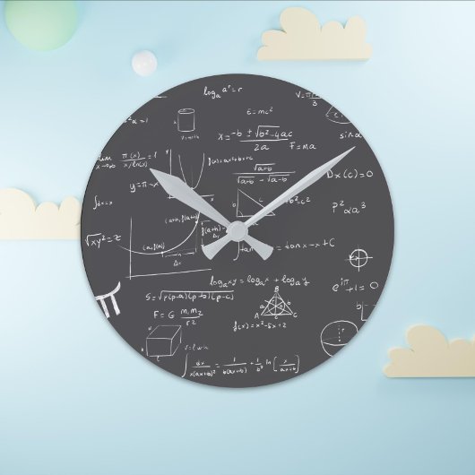 Schwarz-weiße Math-Gleichungen auf der Tafel Runde Wanduhr