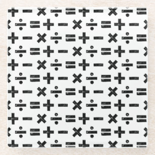 Schwarz-weiße mathematische Symbole Lino-Schnitt Glasuntersetzer