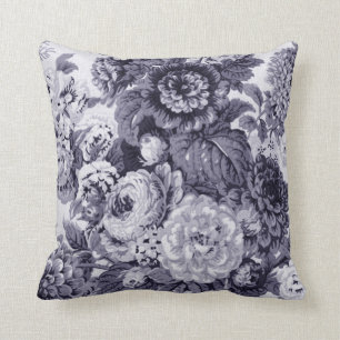 Schwarz-weiße Maulbeerblauer lila Ton BlumenToile Kissen