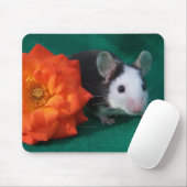 Schwarz-weiße Maus und orange Tee-Rose Mousepad (Mit Mouse)