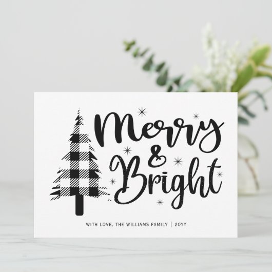 Schwarz-weiße Merry and Bright Foto Ferienkarte (Stehend Vorderseite)