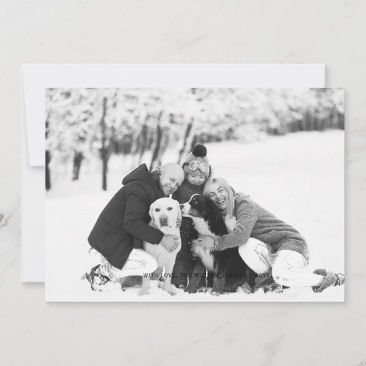 Schwarz-weiße Merry and Bright Foto Ferienkarte (Rückseite)