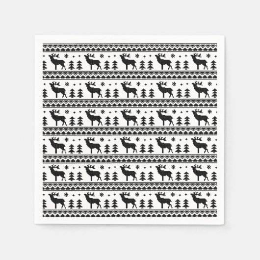 Schwarz-weiße Messe Isle Christmas Sweater Muster Serviette (Vorderseite)