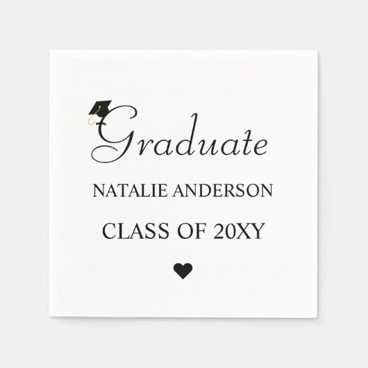 Schwarz-weiße Minimal Grad Elegant Graduation Part Serviette (Vorderseite)