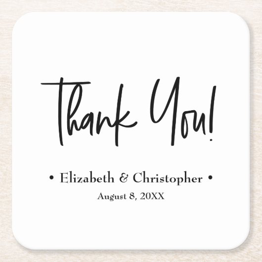 Schwarz-weiße Minimal Hochzeit Vielen Dank Rechteckiger Pappuntersetzer (Vorderseite)