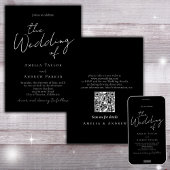 Schwarz-weiße Minimal-Script-Elegant-QR-Code-Hochz Einladung