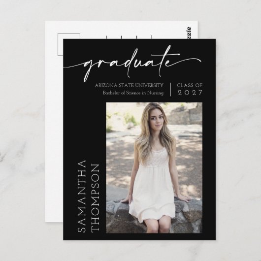 Schwarz-weiße Minimal-Skript, die sie tat es Foto  Postkarte (Vorne/Hinten)