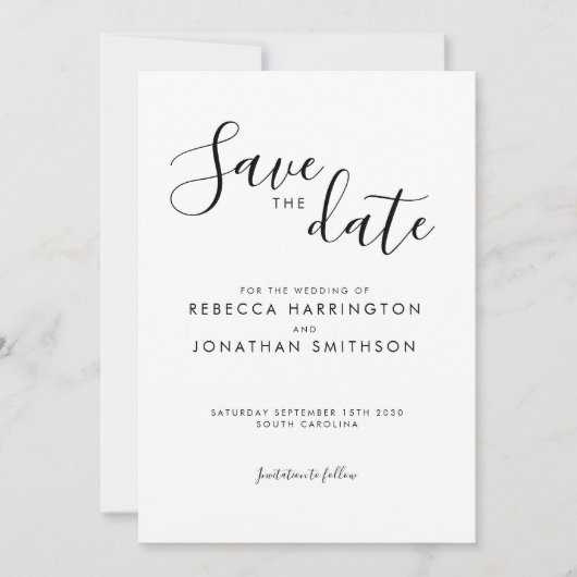 Schwarz-weiße Minimale Hochzeit Save the Date (Vorderseite)