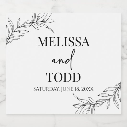 Schwarz-weiße Minimale Minimalistische Zweigstelle Alkoholflaschenetikett (Einzelnes Label)