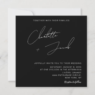 Schwarz-weiße minimalistische einfache Hochzeit Einladung