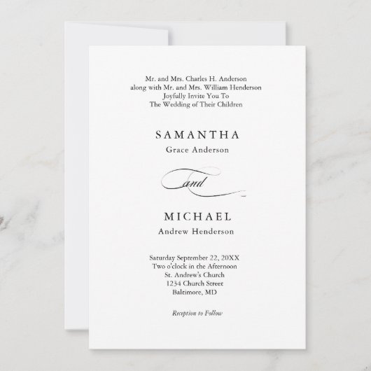 Schwarz-weiße Minimalistische Eltern heißen beide Einladung (Vorderseite)