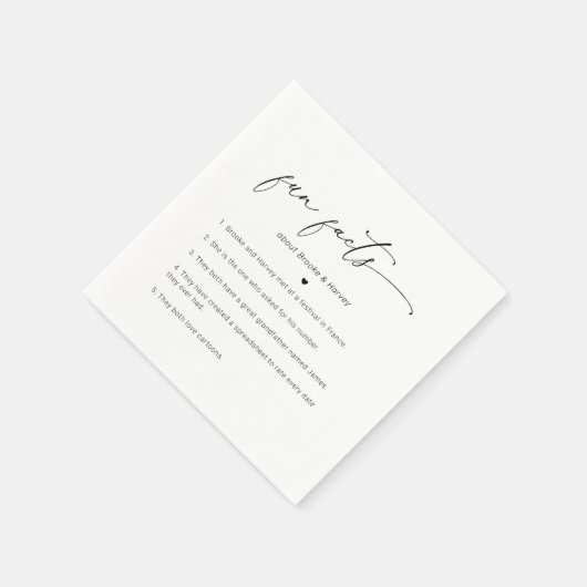 Schwarz-weiße Minimalistische Fun-Fakten Hochzeit Serviette (Ecke)