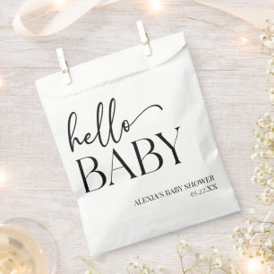 Schwarz-weiße Minimalistische Hello Baby Dusche Geschenktütchen