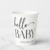 Schwarz-weiße Minimalistische Hello Baby Dusche Pappbecher (Rückseite)