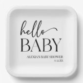 Schwarz-weiße Minimalistische Hello Baby Dusche Pappteller (Vorderseite)