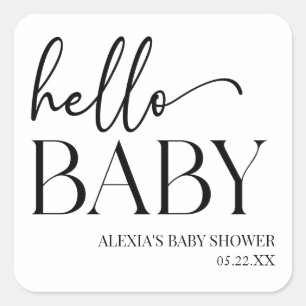 Schwarz-weiße Minimalistische Hello Baby Dusche Quadratischer Aufkleber