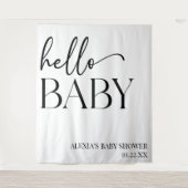 Schwarz-weiße Minimalistische Hello Baby Dusche Wandteppich (Vorderseite)