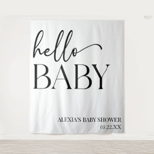 Schwarz-weiße Minimalistische Hello Baby Dusche Wandteppich