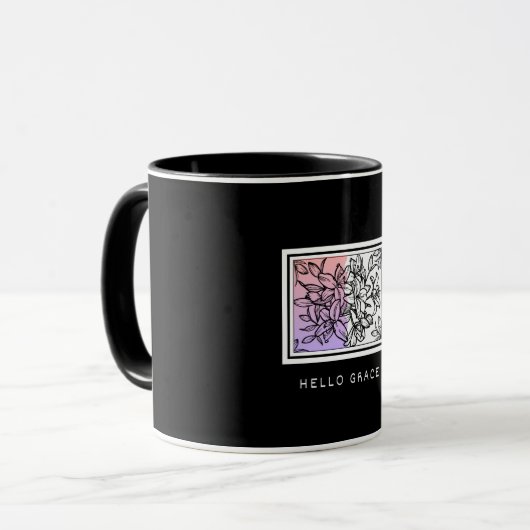 Schwarz-weiße Minimalistische Hello Grace Tasse (Vorderseite Links)