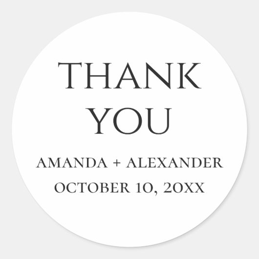 Schwarz-weiße minimalistische Hochzeit danke Runder Aufkleber (Vorderseite)