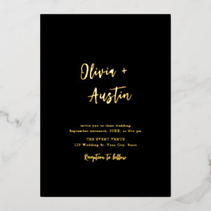 Schwarz-weiße Minimalistische Hochzeit mit moderne Folieneinladung
