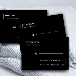Schwarz-weiße Minimalistische Hochzeit RSVP Karte