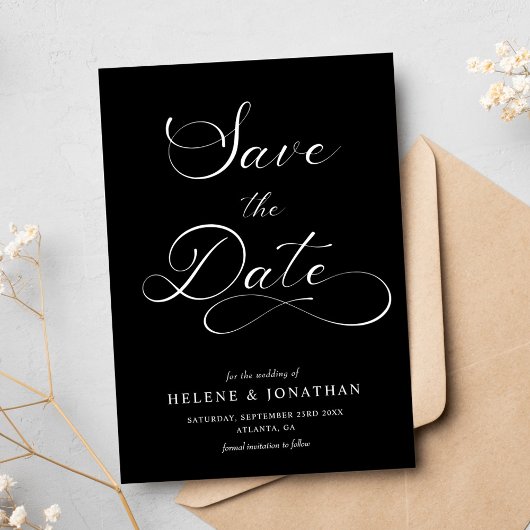 Schwarz-weiße Minimalistische Hochzeit Save The Date