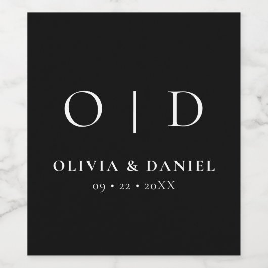 Schwarz-weiße Minimalistische Hochzeit Weinetikett (Einzelnes Label)