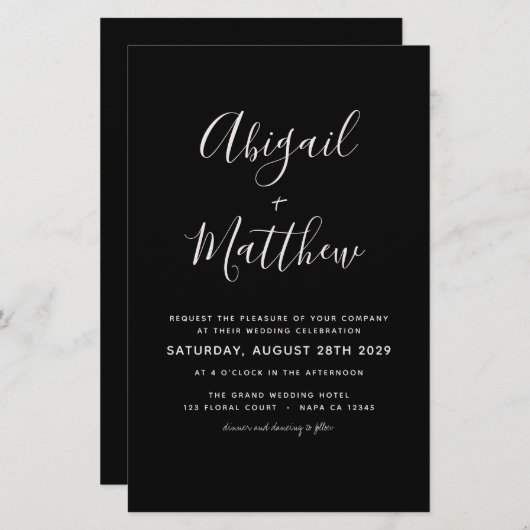 Schwarz-weiße Minimalistische Hochzeitseinladung (Vorne/Hinten)