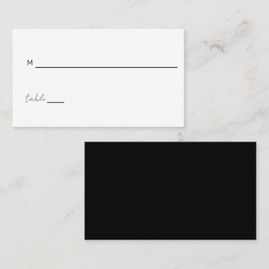 Schwarz-weiße Minimalistische HochzeitskriptPlatzk Platzkarte (Vorne/Hinten)