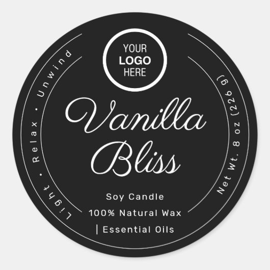 Schwarz-weiße Minimalistische Label handgefertigte Runder Aufkleber (Vorderseite)