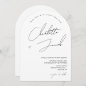 Schwarz-weiße Minimalistische moderne Script Arch Einladung (Vorne/Hinten)