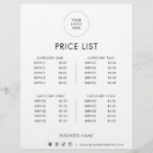 Schwarz-weiße Minimalistische Preisliste (Vorderseite)