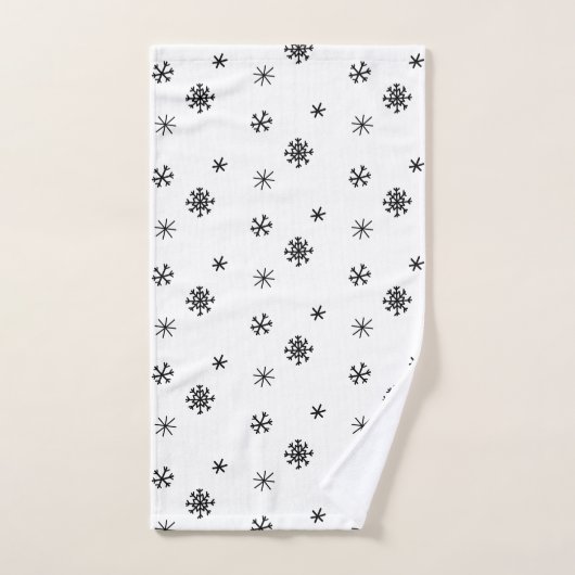 Schwarz-weiße Minimalistische Schneeflocken Weihna Badhandtuch Set (Handtuch)