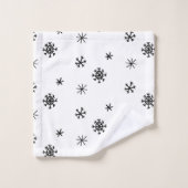 Schwarz-weiße Minimalistische Schneeflocken Weihna Badhandtuch Set (Waschlappen)