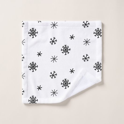 Schwarz-weiße Minimalistische Schneeflocken Weihna Badhandtuch Set (Waschlappen)